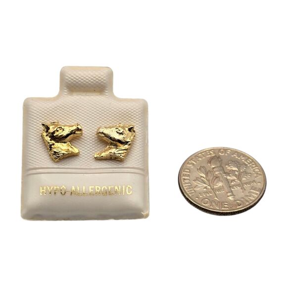 Pierced Dainty Horse Face Earrings Minimalist Small Studs Gold Tone Western - Picture 7 of 9